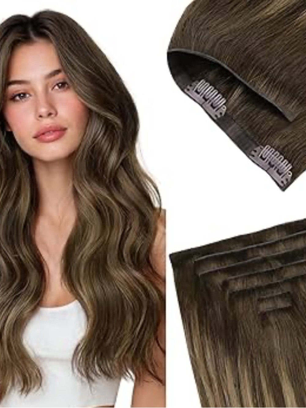 16” Balayage-style 100% human hair extensions—dark brown to medium brown  5 PCs